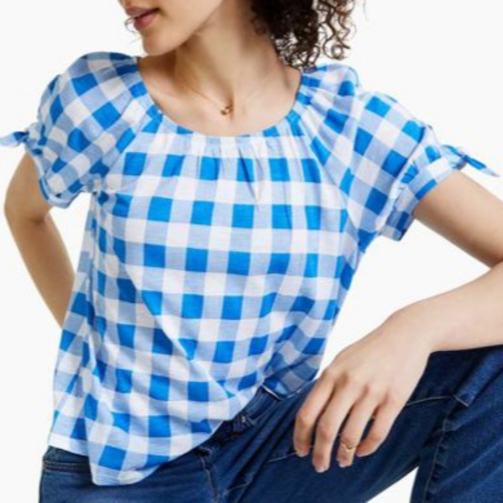 Style & Co, Petite Gingham Top, women's blouse, size S, NWT